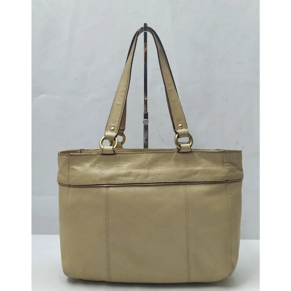 Coach Tan Leather Studded Double Handle Zipper Closure Tote Shoulder Bag